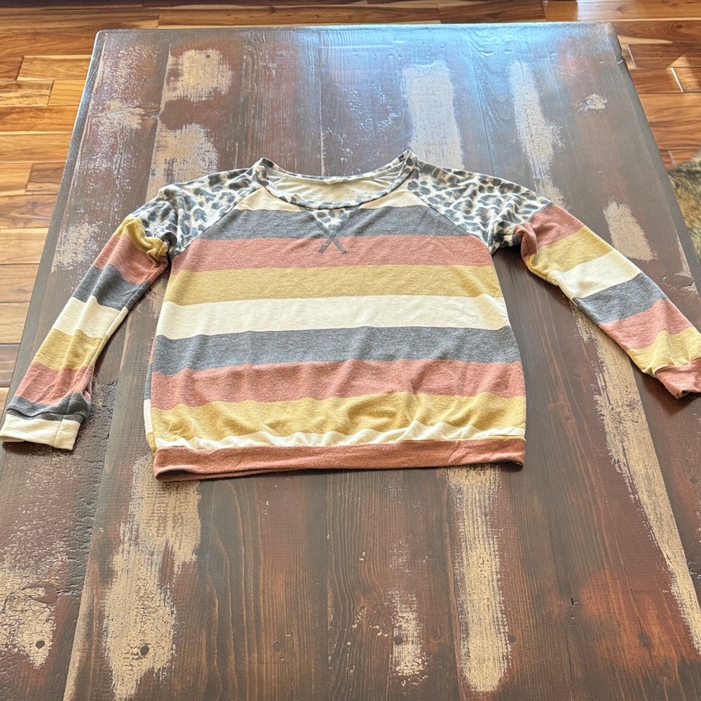 Striped and Leopard Print Long Sleeve Top
